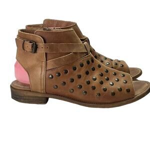 Anthro Musse & Cloud Booties Womens 8 Leather Studded Peep Toe Ankle Adjustable